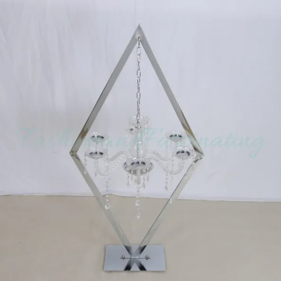 SILVER DIAMOND RHOMBUS METAL CANDLE HOLDER 45.6" TALL